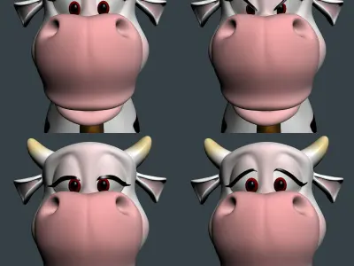 cartoon Cow Rigged Low-poly 3D model