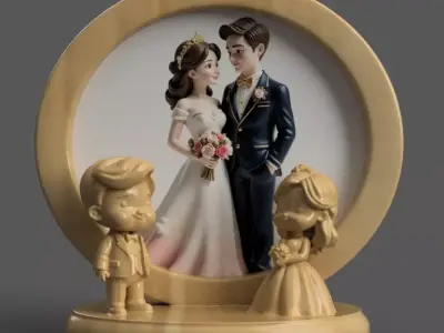Romantic Wedding Frame  3D Bride  Groom STL File 3D print model