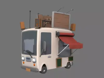 Stylized Cartoon Food Van or Food Truck 3D model