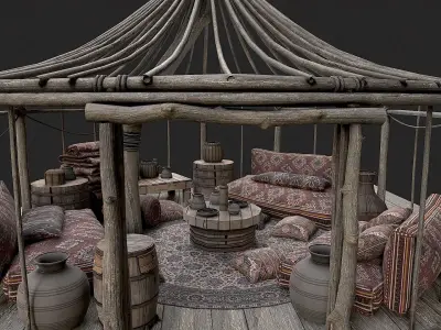 Old Traditional Eastern Nomads Tent 4 Low Poly PBR Low-poly 3D model