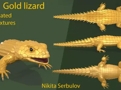 Gold Armadillo lizard  Low-poly 3D model