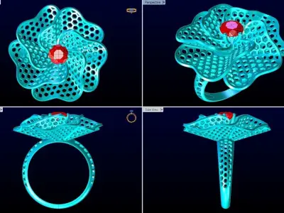  Mesh flower ring - Italian rings - Womens Rings - N6453 3D print model