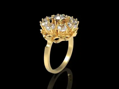 Diamond flower engagement ring 3D print model
