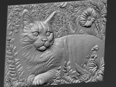 Cat Playing in Bushes A55 3D print model