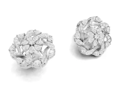 Diamond Gold Earrings with Pear and Round Diamonds For Women 3D print model