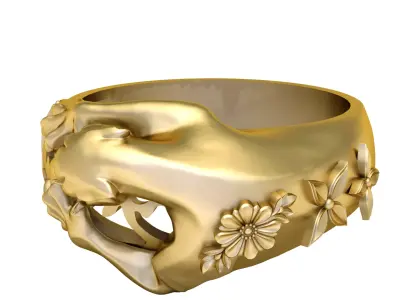 JAGUAR AND FLOWER DESIGN RING 3D PRINTABLE MODEL 3D print model