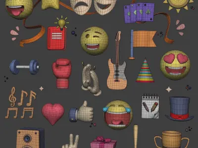 Cartoon Icons Pack - Hand - Smartphone - Smiley Emoji - Game Low-poly 3D model