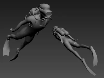 Diver animated Low-poly 3D model