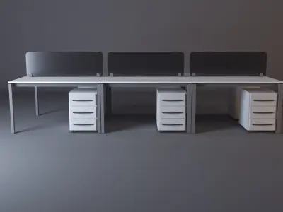 Workstation office desk with three drawers 3D model
