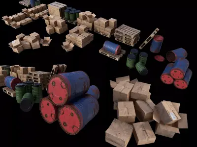 Warehouse Set dirt PBR Game Ready Low-poly 3D model