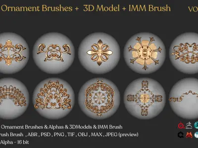 Ornament Brushes  3D Model  IMM Brush                   Vol 02 Low-poly 3D model