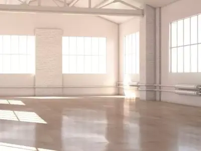 studio render 2 empty room in warehouse Low-poly 3D model