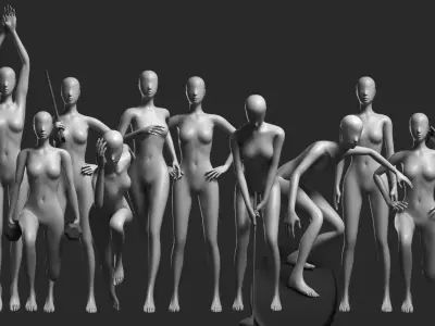 Animated Female Mesh - 12 sport poses v2 3D model