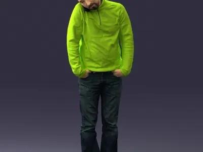 Busy man with a phone in green jacket 0255 3D model