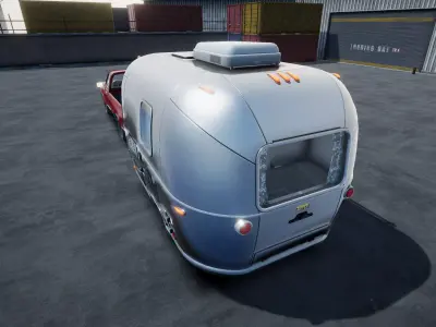 Pickup truck with small camper trailer Unity 3d asset Low-poly 3D model