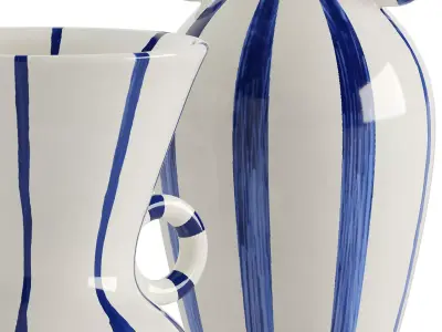  Wide mouth ceramic striped vase 3D model