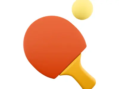 3D rendered red racket for table tennis with white ball 3D model