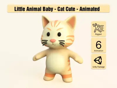 Little animal baby - Cat cute - Animated  Low-poly 3D model