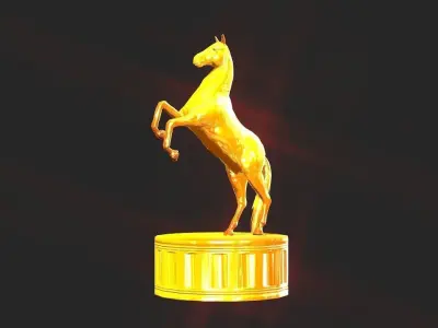 Golden horse figure  Low-poly 3D model