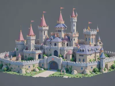 Modular Fantasy Castle 3D Model Kit Low-Poly Stylized Game Asset Low-poly 3D model