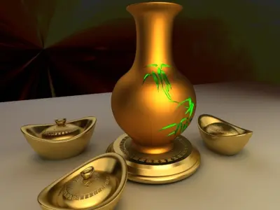 Chinese gold ingot Low-poly 3D model