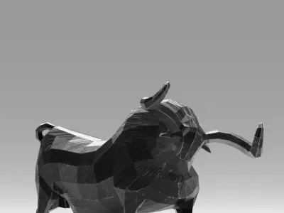 Geometric black bull figurine Low-poly 3D model