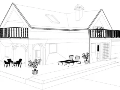 house 4 with balcony Low-poly 3D model