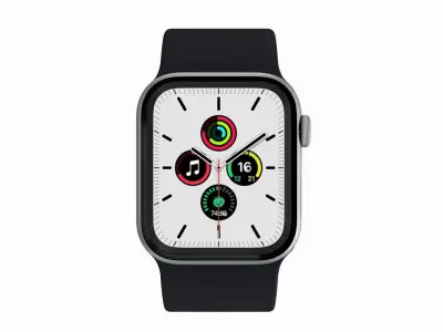 Apple Watch SE - Silver Aluminium Case with Midnight Sport Band Low-poly 3D model