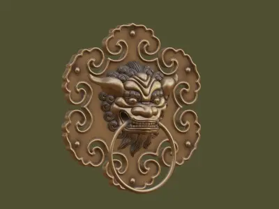 Chinese Lion Head Door Knocker PBR 3D model