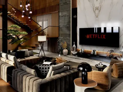 Interior Design Living Room Dining Room Kitchen Foyer area 3D model