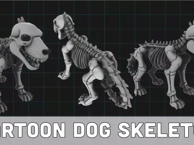 Cartoon Dog Skeleton Stylized Halloween Animal Bone Figure 3D print model