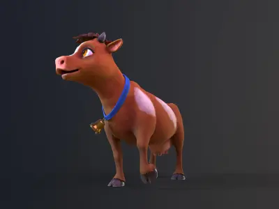 Stilized Cow rigged animations Low-poly 3D model