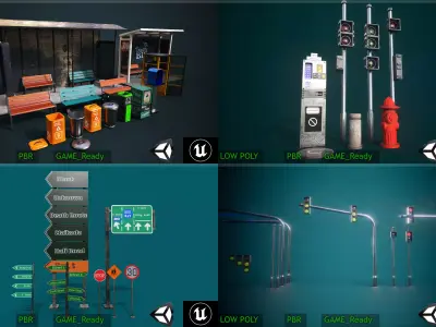 Ultra HD Road Props Bundle Low-poly 3D model