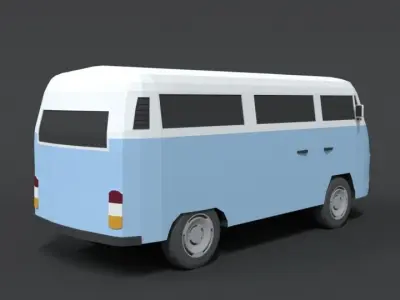 Low Poly Cartoon Retro Van Low-poly 3D model