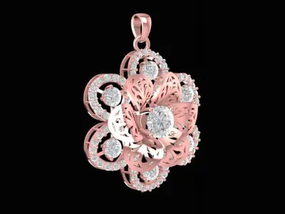 Luxury Floral Round Diamond Pendant Jewelry 3103 3D print model