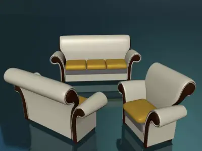 Leather set sofas low poly Low-poly 3D model