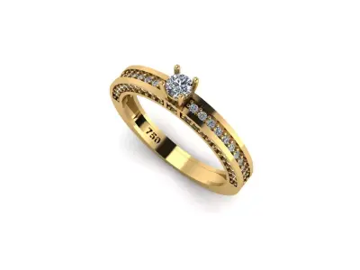 Radiant Solitaire Ring with Multiple Diamonds 3D print model