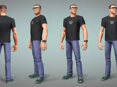 Cartoon male character Ukrainian volunteer game ready Low-poly 3D model
