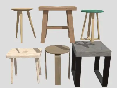 Stool Pack Low-poly 3D model