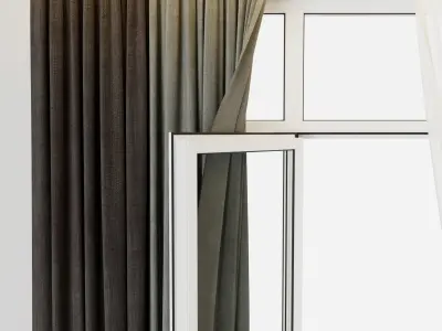 curtains when open window 001 Low-poly 3D model
