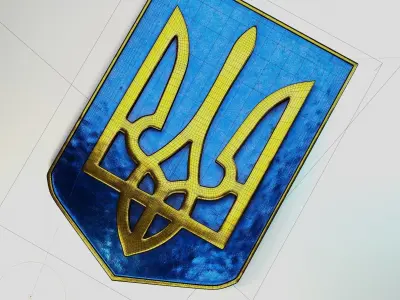 3d model of Ukrainian Trident on background surface  Free 3D model