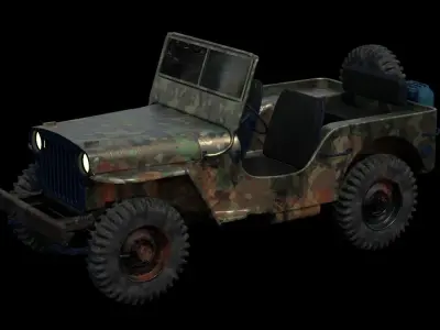 4K Old Jeep Low-poly 3D model