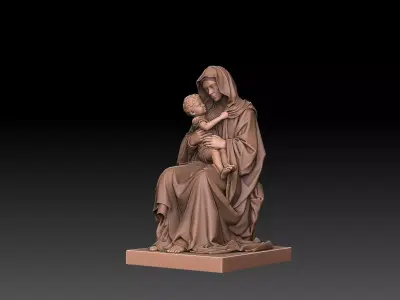 Virgin Mary with Child Jesus Religious Statue  3D print model