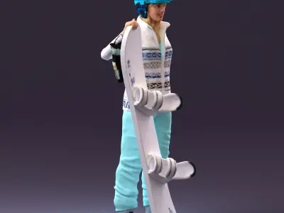 Blonde woman with snowboard 0934 3D model