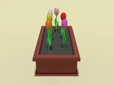 Low Poly Cartoon Tulips Flowers Low-poly 3D model