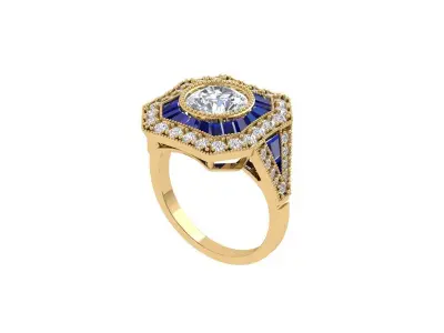 Solitaire Engagement Art Deco Ring 3D print model 8