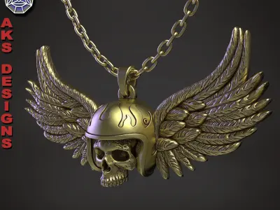 skull Pendant jewelry with wings v1  3D print model