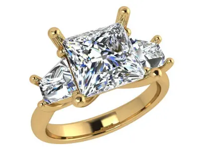 Princess Cut 3 Stone Ring 3776 3D print model