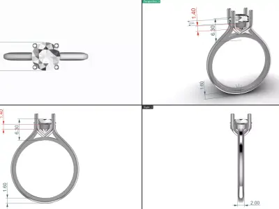 1ct Round Solitaire Cathedral Ring  Stone Package sizes US 4to11 3D print model
