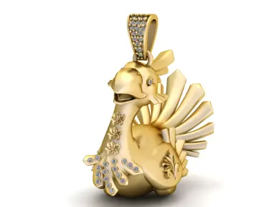 Golden Peacock Charm Pendant 3D print model